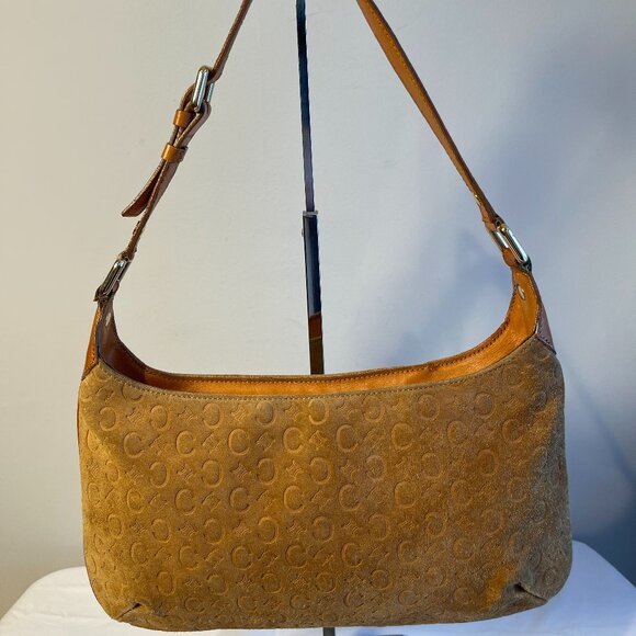 Celine Vintage Ava Macadam Suede Pochette Shoulder Bag, Mustard/Brown - Preowned - Picture 2 of 16